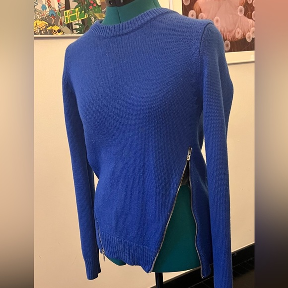 CUT25 by Yigal Azrouël asymmetrical zippers sweater Bright Cold Blue/Size S wool - Picture 1 of 5